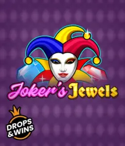 Enjoy the colorful charm of the Joker's Jewels game by Pragmatic Play, showcasing a captivating joker's mask adorned with a multicolored jester hat. This image captures the light-hearted fun of traditional joker games, set against a deep purple background. Great for fans of joker-themed slots, delivering a entertaining adventure. 